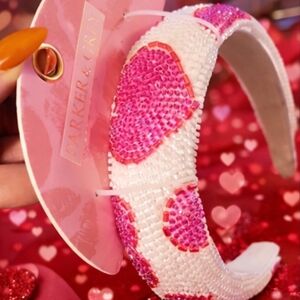 💕Parker & Clay White Beaded Headband w/ Pink Hearts💕